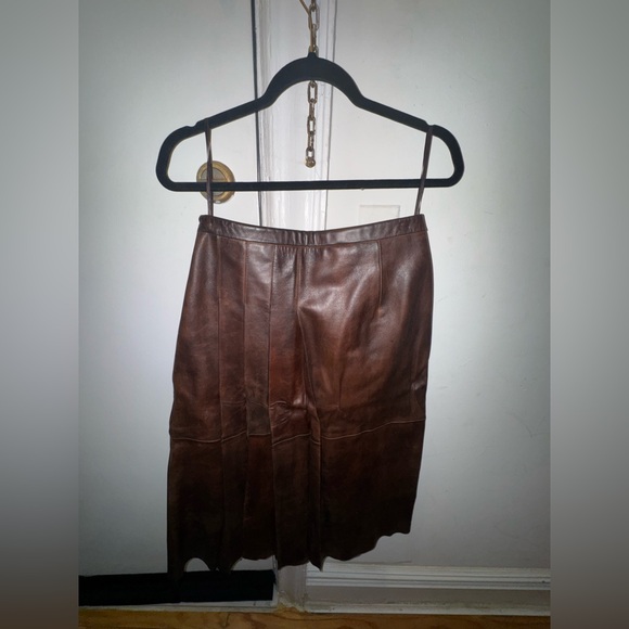 Mango Brown Leather Midi Skirt - Picture 8 of 9